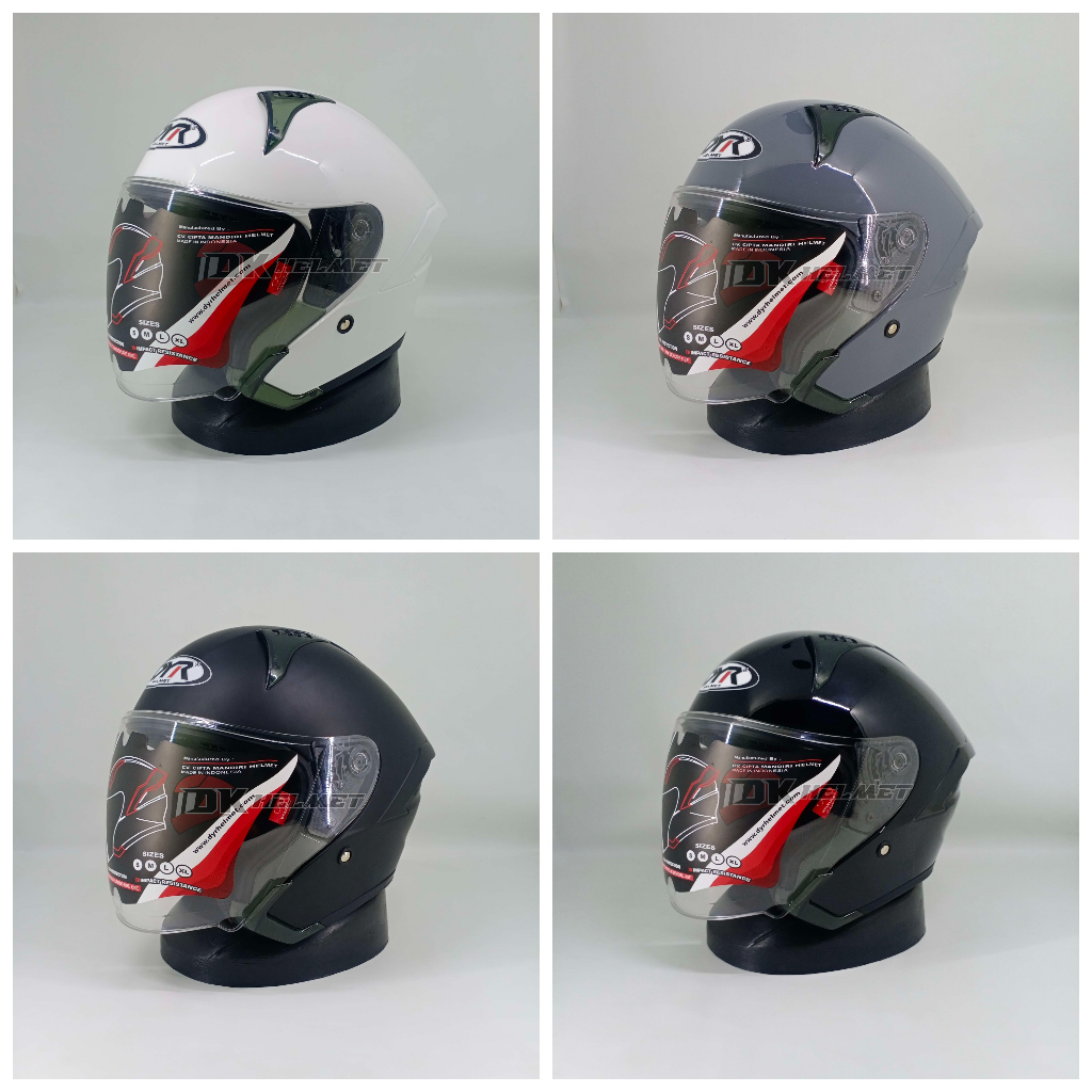 Helm Half Face DYR Subaru Solid White Black Dark Grey Glossy Gloss Doff Matt Warna Putih Hitam Abu G