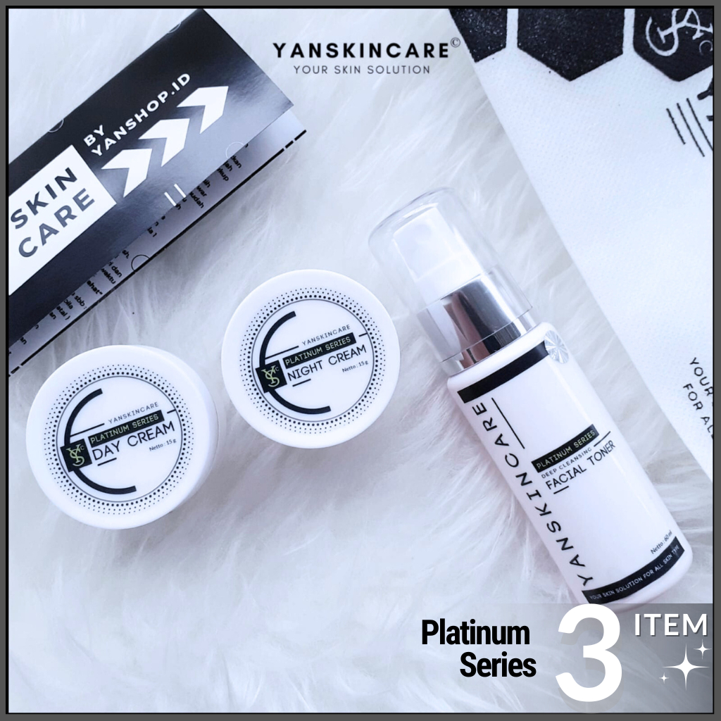 PAKET 3 ITEM SKINCARE PLATINUM SERIES SKIN CARE UNTUK FLEK ACNE DAN GLOWING BY YANSKINCARE