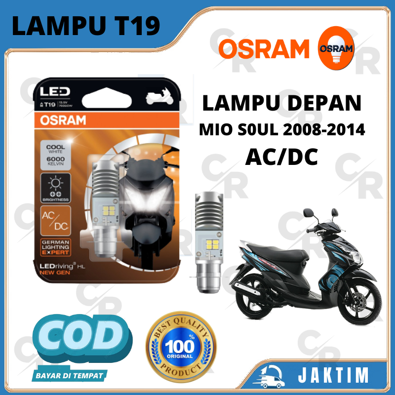 LAMPU BOHLAM DEPAN MOTOR MIO SOUL 2008-2014 SPIN LED OSRAM T19 AC/DC H6 ORIGINAL