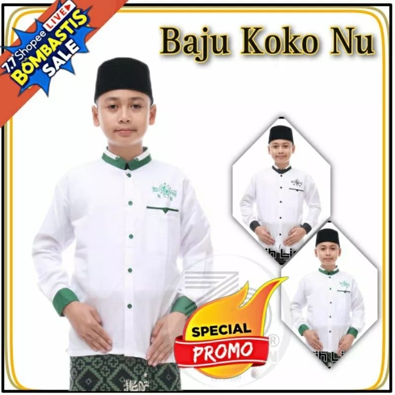 baju Koko putih NU Lis hijau