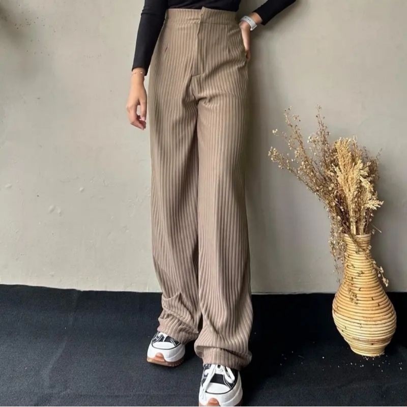 Jafa Pants - Celana Kulot Knit Rib Panjang - Knit Pants - Loose Pants Highwaist Kulot Panjang