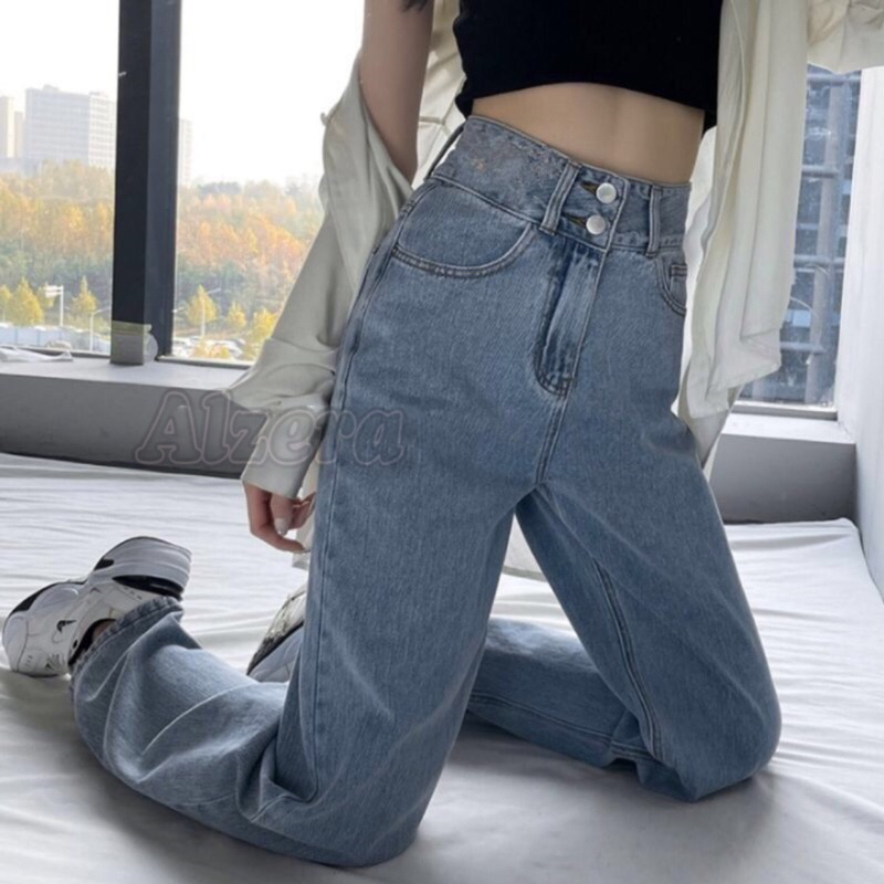 TERLARIS Highwaist Jeans Premium Kulot Kancing 2 by Alzera