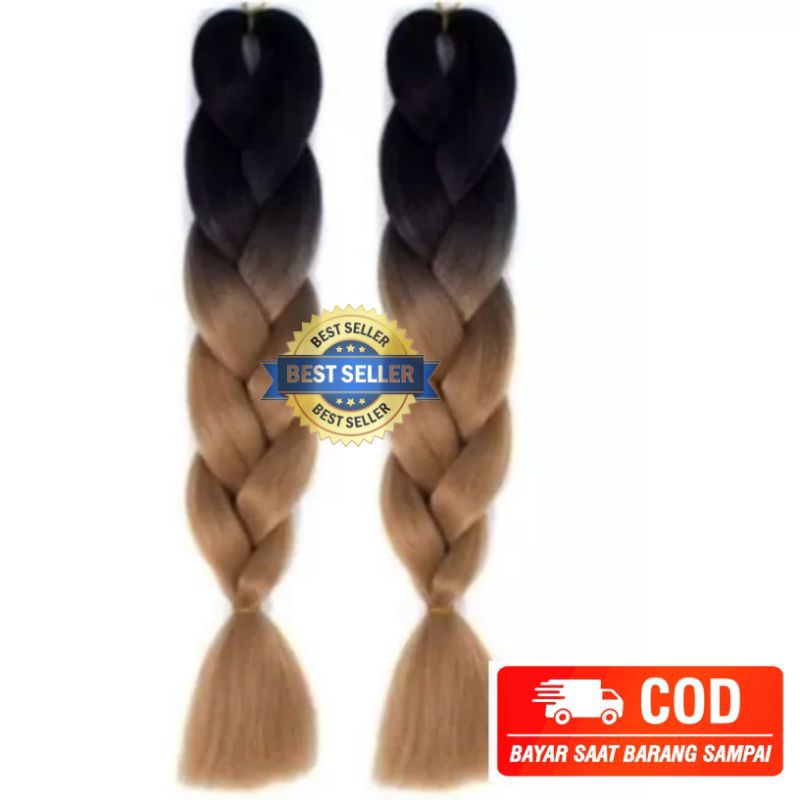 Rambut Sambung Kepang Extension Sintetis Model Kepang 2 warna Jumbo Panjang 24inch 100g