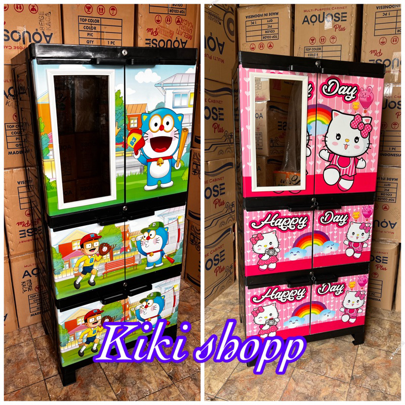 lemari plastik diva plus hello kitty dan doraemon karakter anak"