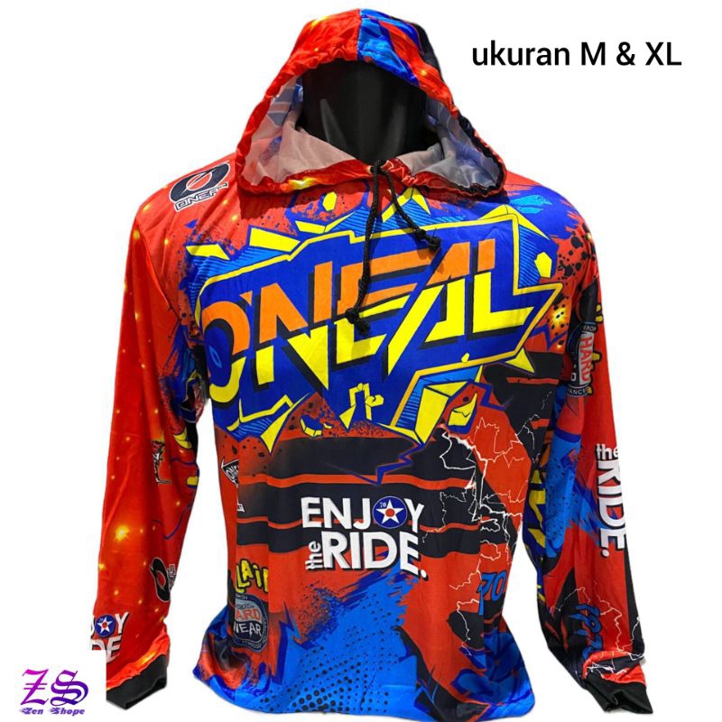 JERSEY MOTOCROSS BAJU TRAIL FULL PRINTING LENGAN PANJANG KUPLUK/TOPI DEWASA UKURAN M DAN XL