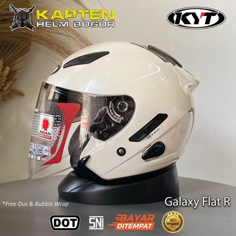HELM KYT GALAXY FLAT R SOLID-WHITE -HELM KYT HALF FACE DOUBLE VISOR