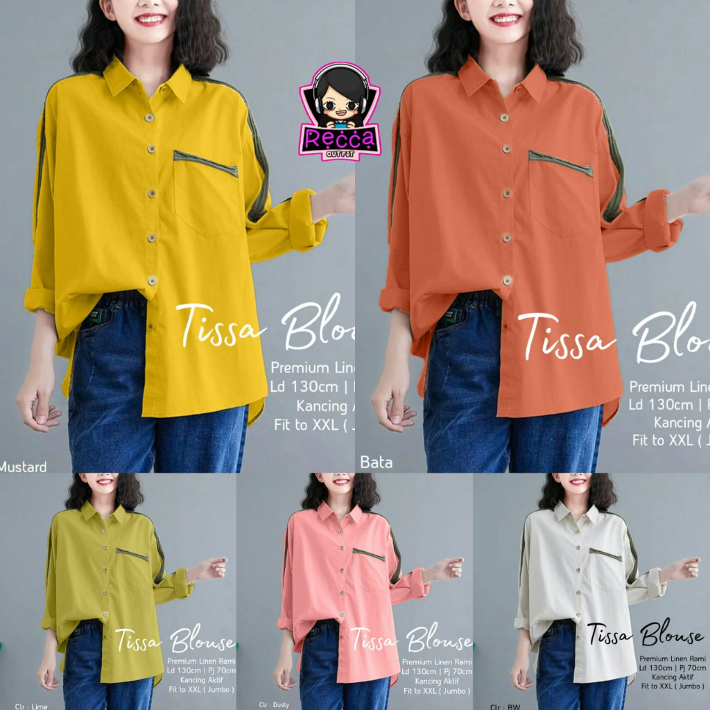 Baju Atasan Blouse Wanita Super Jumbo LD 130 Tissa Top Busui Bahan Premium Linen Rami