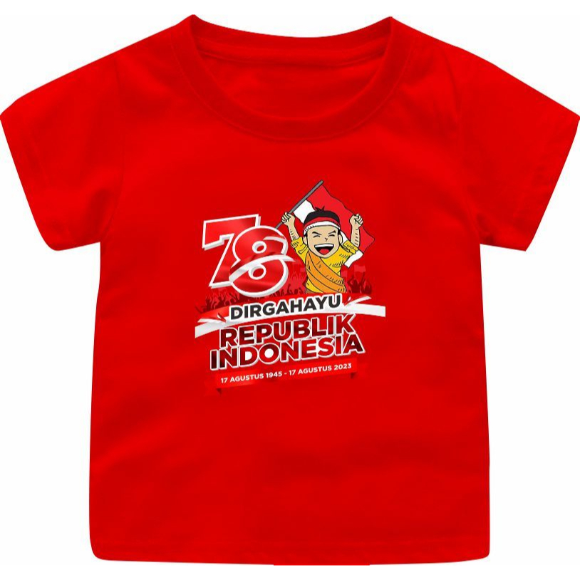 ATASAN BAJU KAOS ANAK 1-12THN/DEWASA CEWEK -COWOK Dirgahayu RI Tahun 78 terbaru MERAH