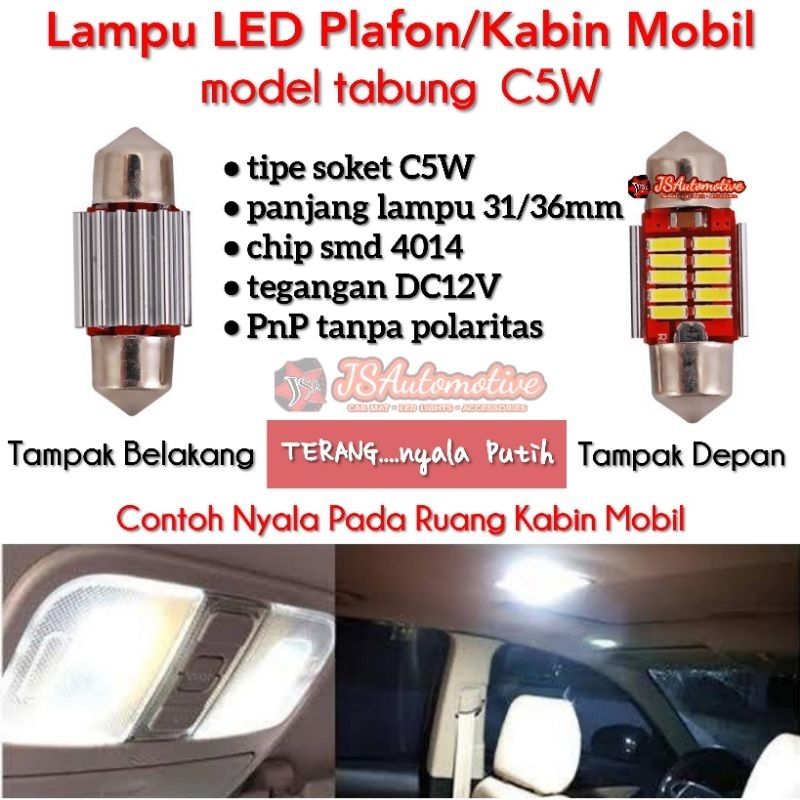 Lampu LED plafon/kabin mobil feston tabung festoon SMD 4014 ukuran 31mm/36mm