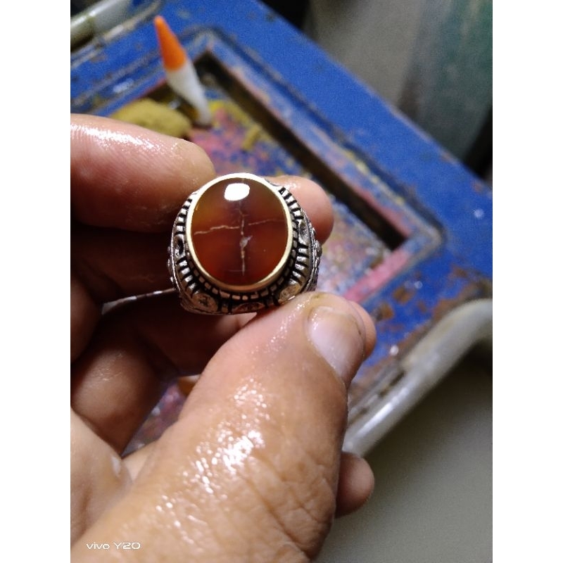 batu tapak jalak natural asli 100% tembus bahan Yaman ring no 7
