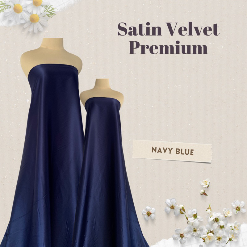 Bahan Kain Satin Velvet Premium Furing Polosan Kain Dasar Warna Dark Blue Biru Tua/Dongker Gelap