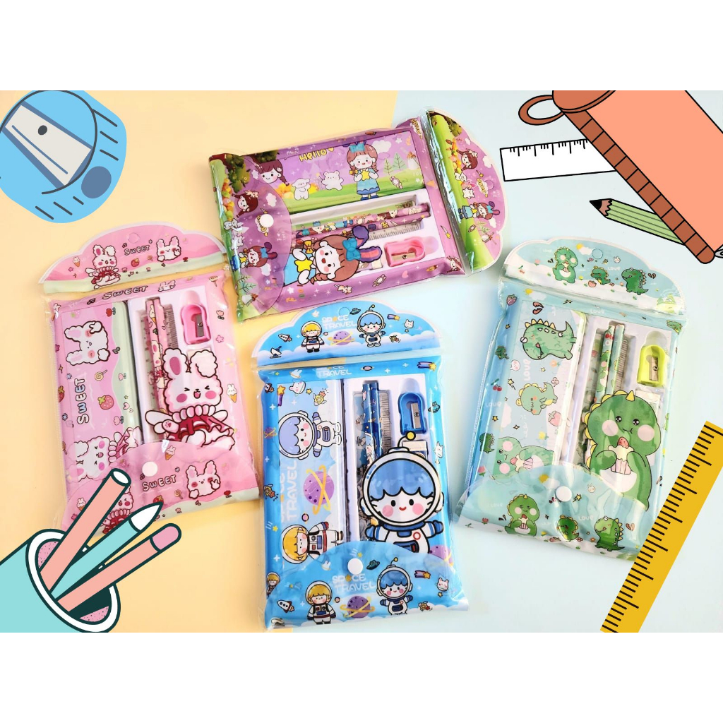 

PAKET ALAT TULIS STUDY SET BERGAMBAR WARNA WARNI MEREK BENEFIT 1 PAK