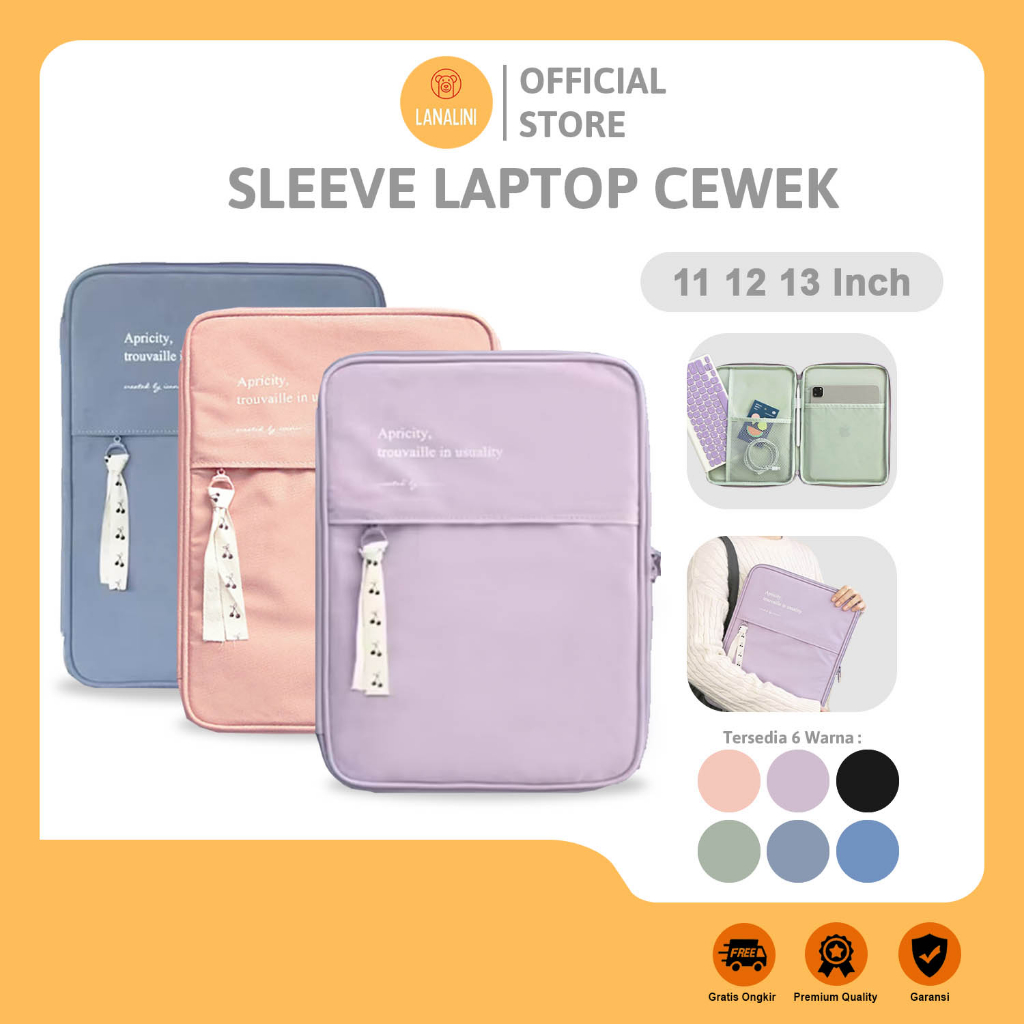 Tas Laptop Polos Kanvas Cewek Aesthetic 12.9 13 14 Inch Lenovo MacBook Sleeve Cewe Pink Ungu Hitam