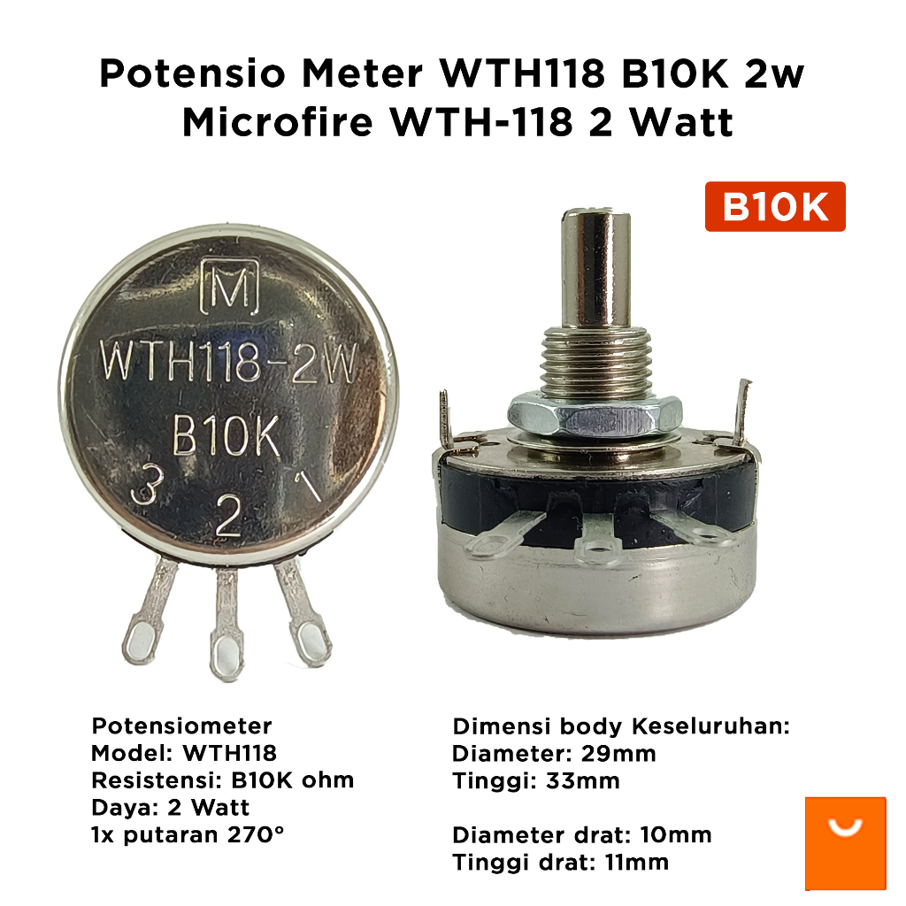 Potensio Meter WTH118 B10K 2w Microfire WTH-118 2 Watt