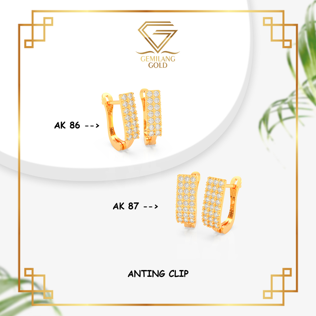 ANTING CLIP EMAS KADAR 6K & 8K TERBARU ANTING JEPIT FULL MATA BATU SWAROVSKI CLASIE FASHION (AK 86, 