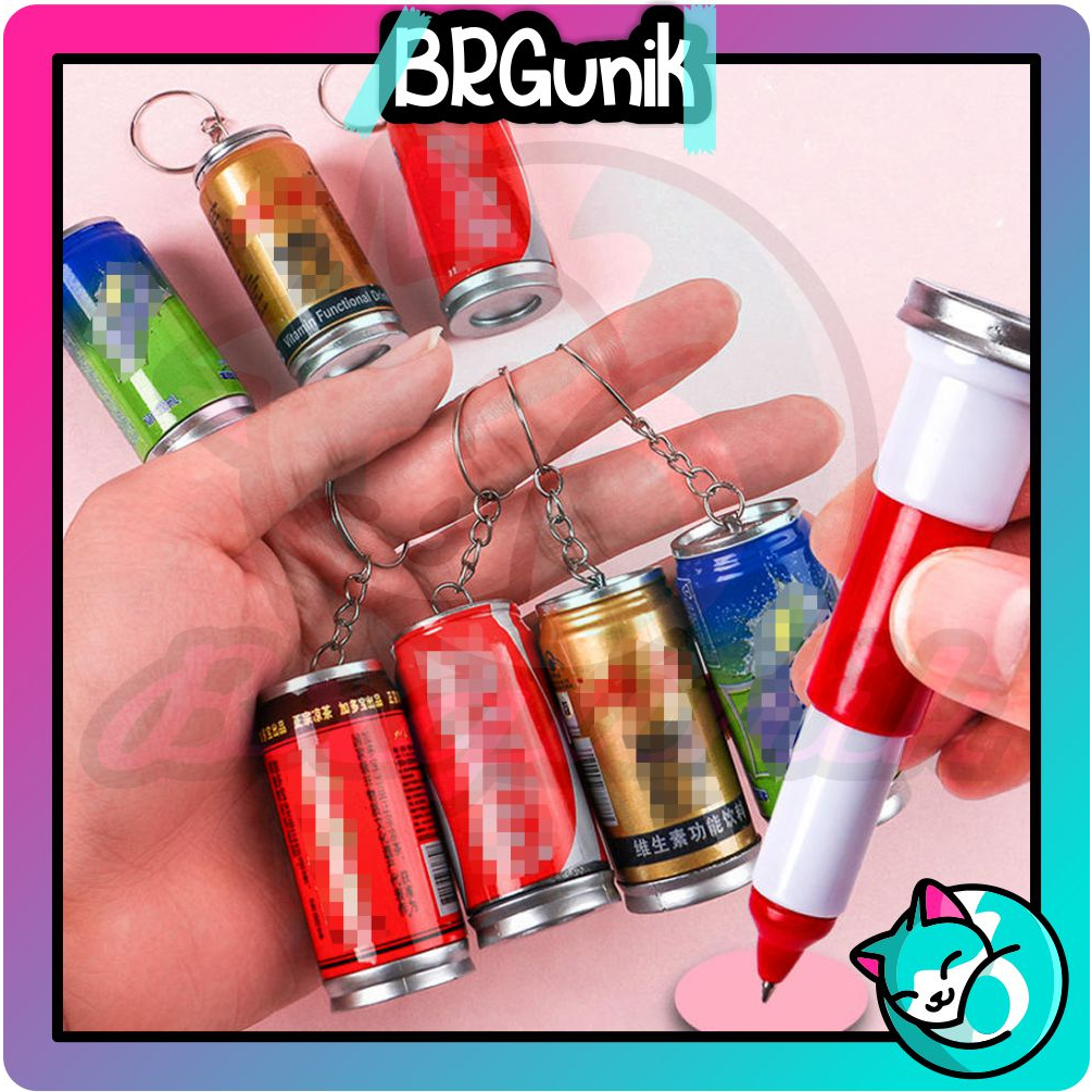 

BRGUNIK Gantungan Kunci Minuman Kaleng 2 IN 1 Pena Bentuk Minuman Pulpen Botol Minuman Gantungan Keychain Murah Import S054