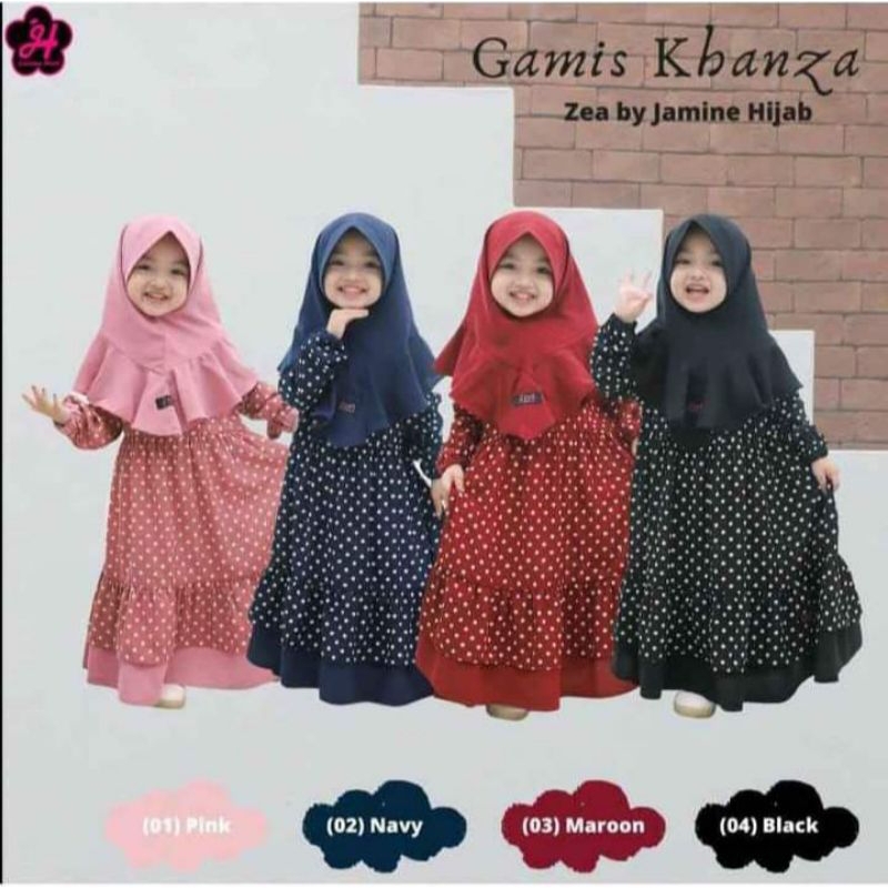 gamis polka anak + hijab cantik / gamis anak perempuan // gamis anak wanita