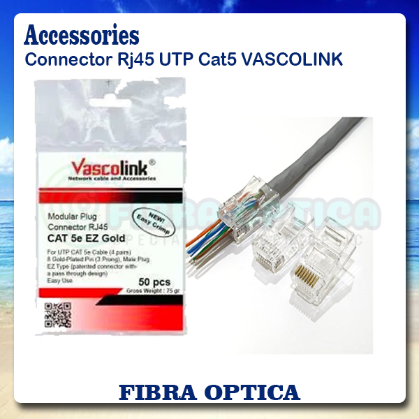 Connector Rj45 UTP Cat5 VASCOLINK EZ Gold isi 50 ANTI GAGAL konektor