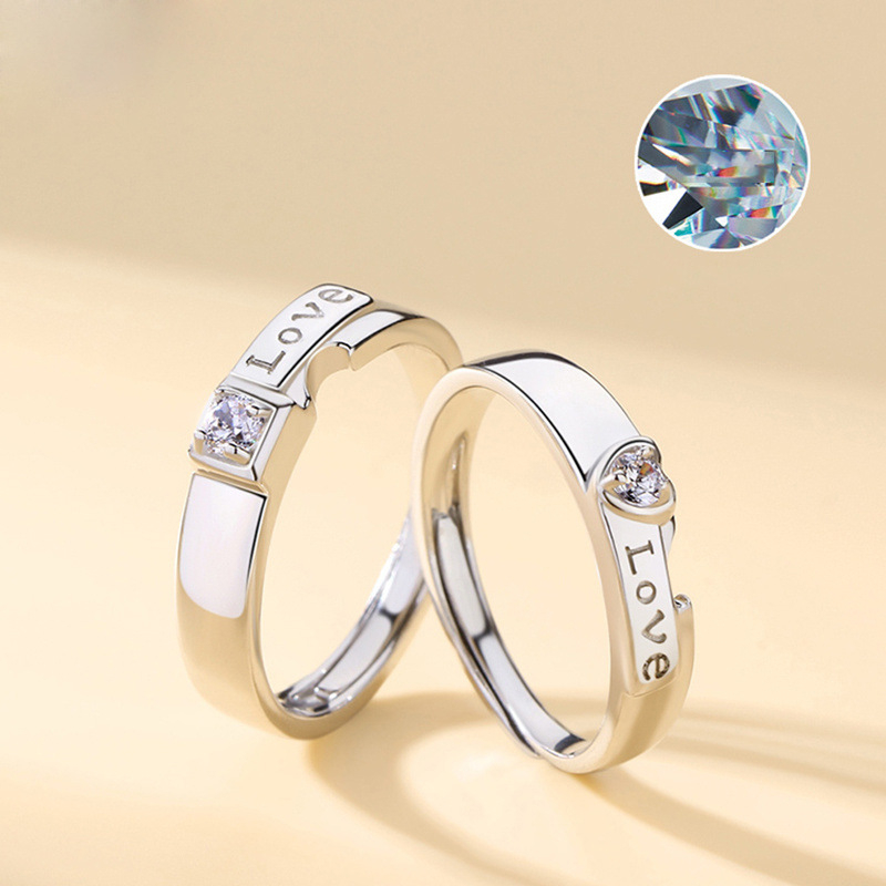 Teconi Cincin Couple Diamond Love Ring Adjustable Pasangan Pria Wanita Silver 925 Perak CR02 - Garan