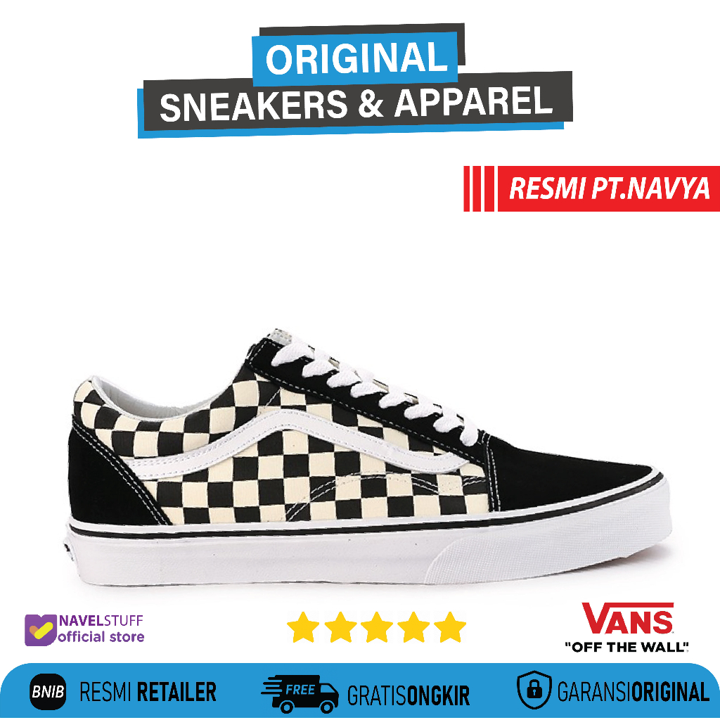 VANS Old Skool Classic Primary Checkerboard Black White Sepatu Original Resmi BNIB (Pt Navya)
