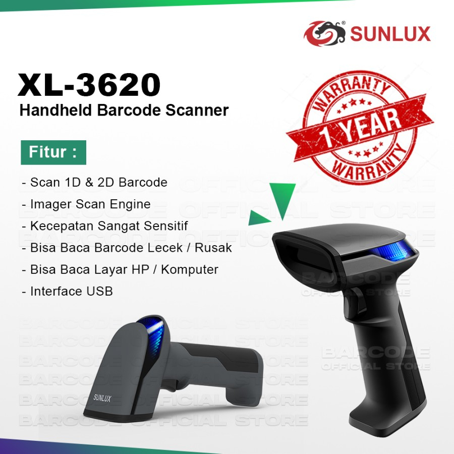 Wired Barcode Scanner Sunlux XL-3620 USB Imager Sensitif