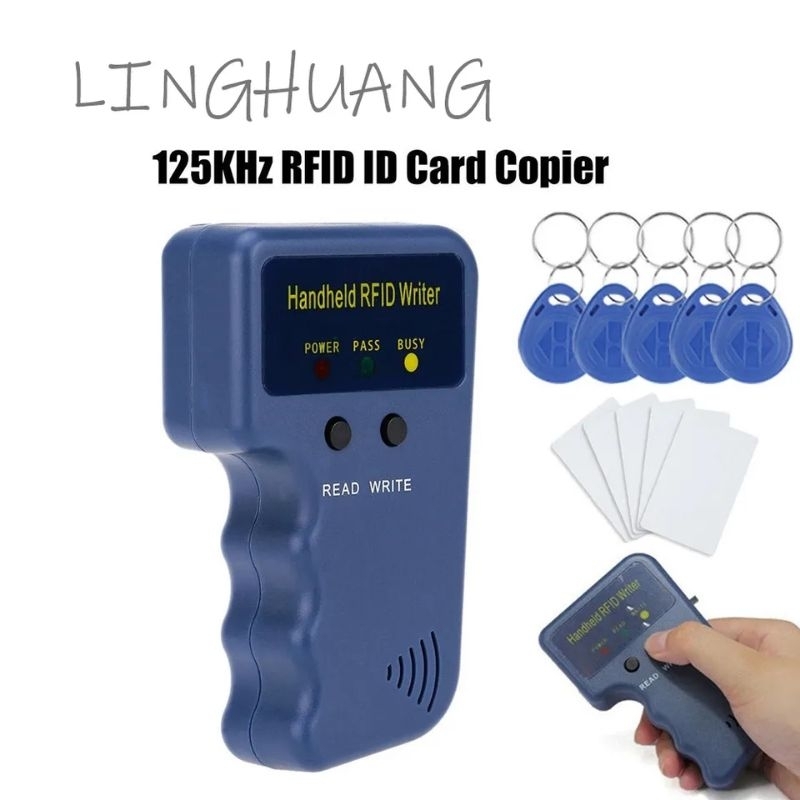 RFID duplicator alat writer reader copier ID cards kartu akses keyfob RFID 125KHZ EM4100 portable handheld ID card RFID copier writer reader duplicator cloning RFID Tag