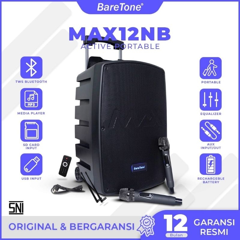 Speaker Portable Wireless Bluetooth Baretone MAX12NB 12 inch Original SNI