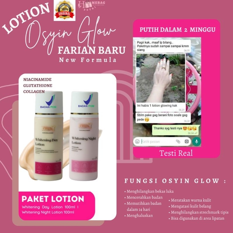 LOTION HB DOSTING OSYIN GLOW BPOM || PEMUTIH BADAN AMPUH