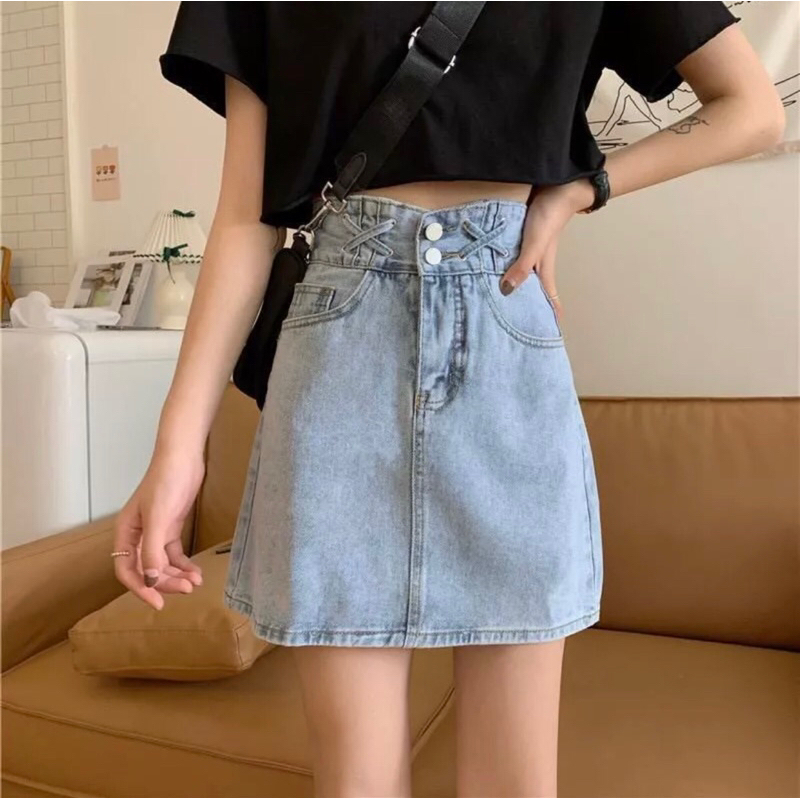 ROK PENDEK JEANS KOREA MINI SKIRT DENIM HIGH WAIST