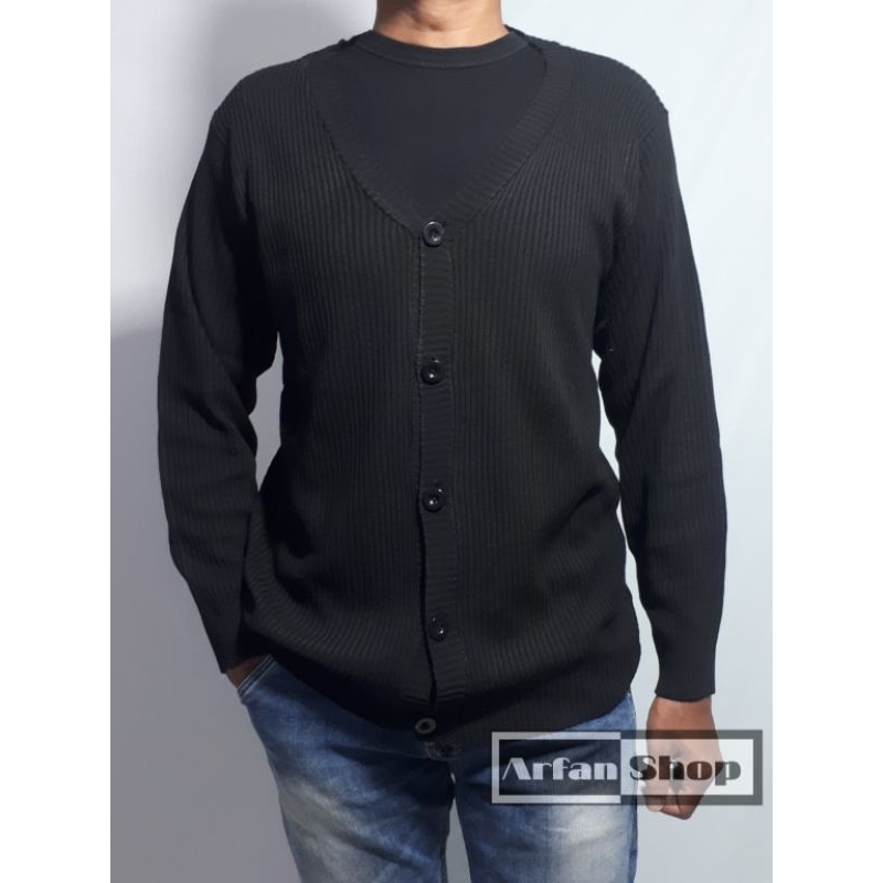 Cardigan Rajut Polos Pria Sweater Knit Kancing Cowok Tebal