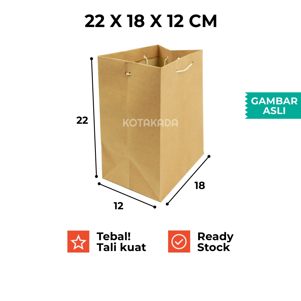 

Paper Bag R5 Polos / 22x18x12cm / Ready Stock / Grosir Ecer Murah / Tas Kertas Kado Paperbag Tebal Kuat Pusat