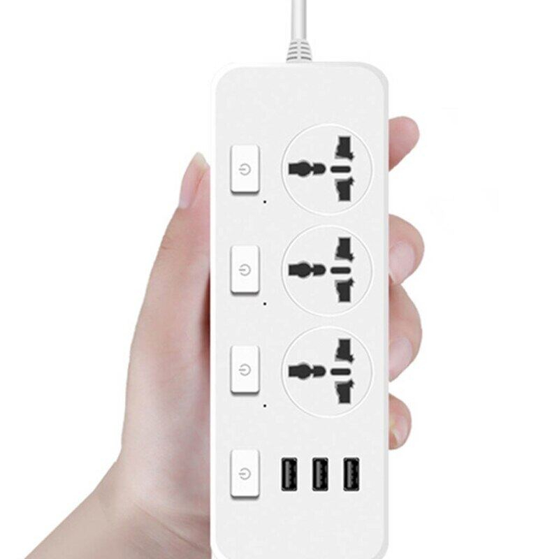 Soket Stop Kontak USB dengan Sakelar Independen dengan 3 Port USB Bercahaya dengan Kabel 2M Stop Kontak 3way/Power Strip/Socket USB 3way