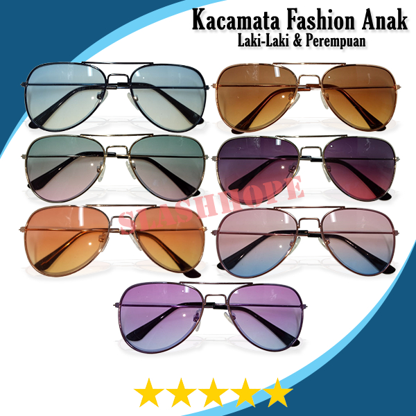 Kacamata Aviator Anak Lensa Gradient Frame Besi Kids Glasses Korean Design Anti Sinar UV Kacamata An