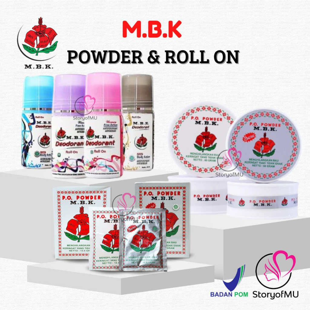 M.B.K Bedak Sachet 13gr | Deodorant Roll On | Tin Bubuk MBK Kemasan Putih Silver Penghilang Bau Bada