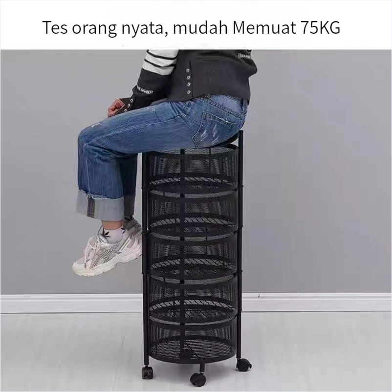 FURNIBEST RAK TROLI SUSUN PUTAR BESI RAK DAPUR SERBAGUNA TINGKAT MODEL BULAT ROTARY