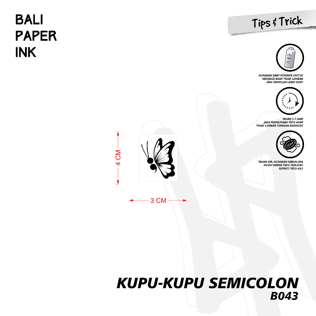 Bali Paper Ink B043 Kupu Semicolon Tato Temporer Basic Bali Paper Ink Mini Tato - Tato Lengan