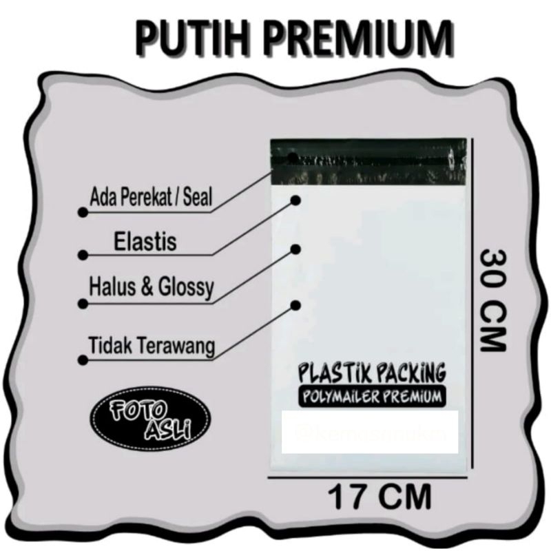

Plastik Polymailer / Plastik Packing / Putih Semi Premium 16x22cm & 17x30cm (10pcs)