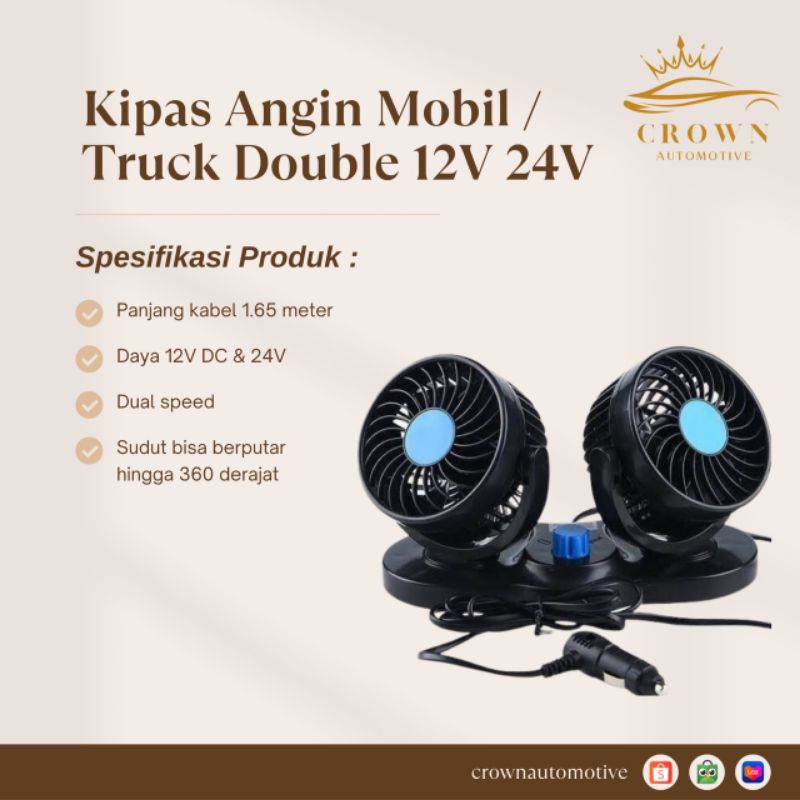 Kipas Angin Mobil Truk Double 12V 24V / Kipas Angin Mobil Dobel 12 24V