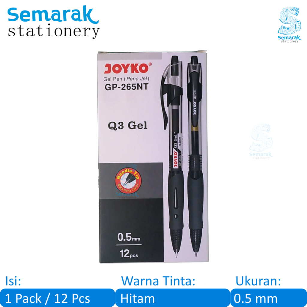 

Joyko Q3 Gel GP-265NT Needle Tip Pulpen Jel Cetek Lancip Mata Pena Jarum 0.5 - Hitam [1 Pack / 12 Pcs]