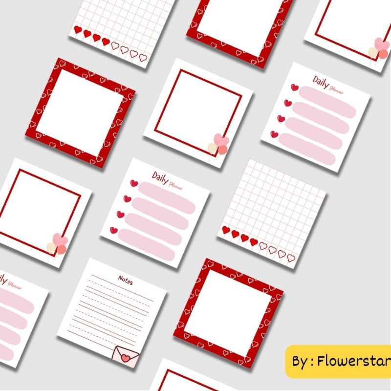 

[Flowerstar] Korean Lovely memo pad, Note pad daily use, red heart cute, catatan lucu dan aesthetic| DIY Memopad untuk sekolah dan kantor