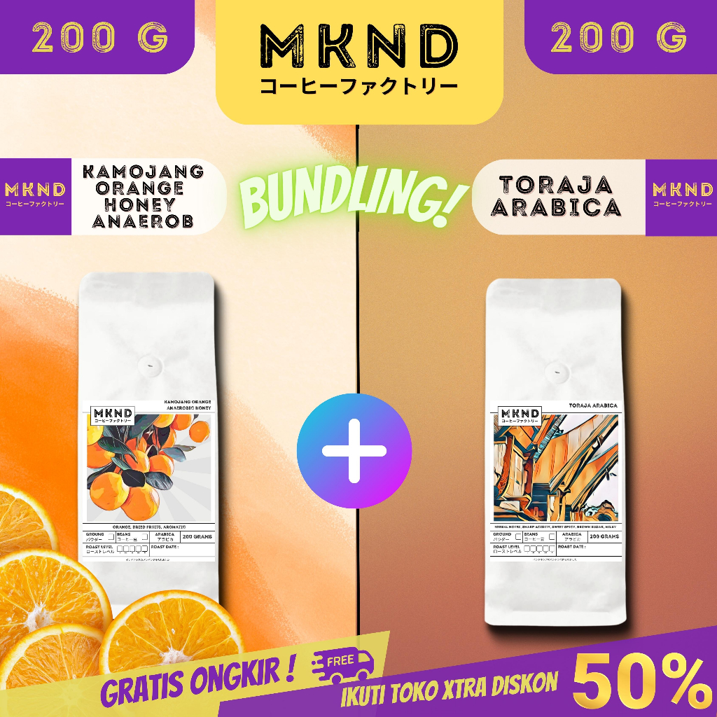 

MKND® BUNDLING HEMAT 2X200 KOPI ARABIKA KAMOJANG HONEY ANAEROB + TORAJA SAPAN GRADE 1 SINGLE ORIGIN PROMO DISCON | BIJI BUBUK | SINGLE ORIGIN | PREMIUM COFFE | ROASTED BEANS | MANUAL BREW | COFFE ROASTERY