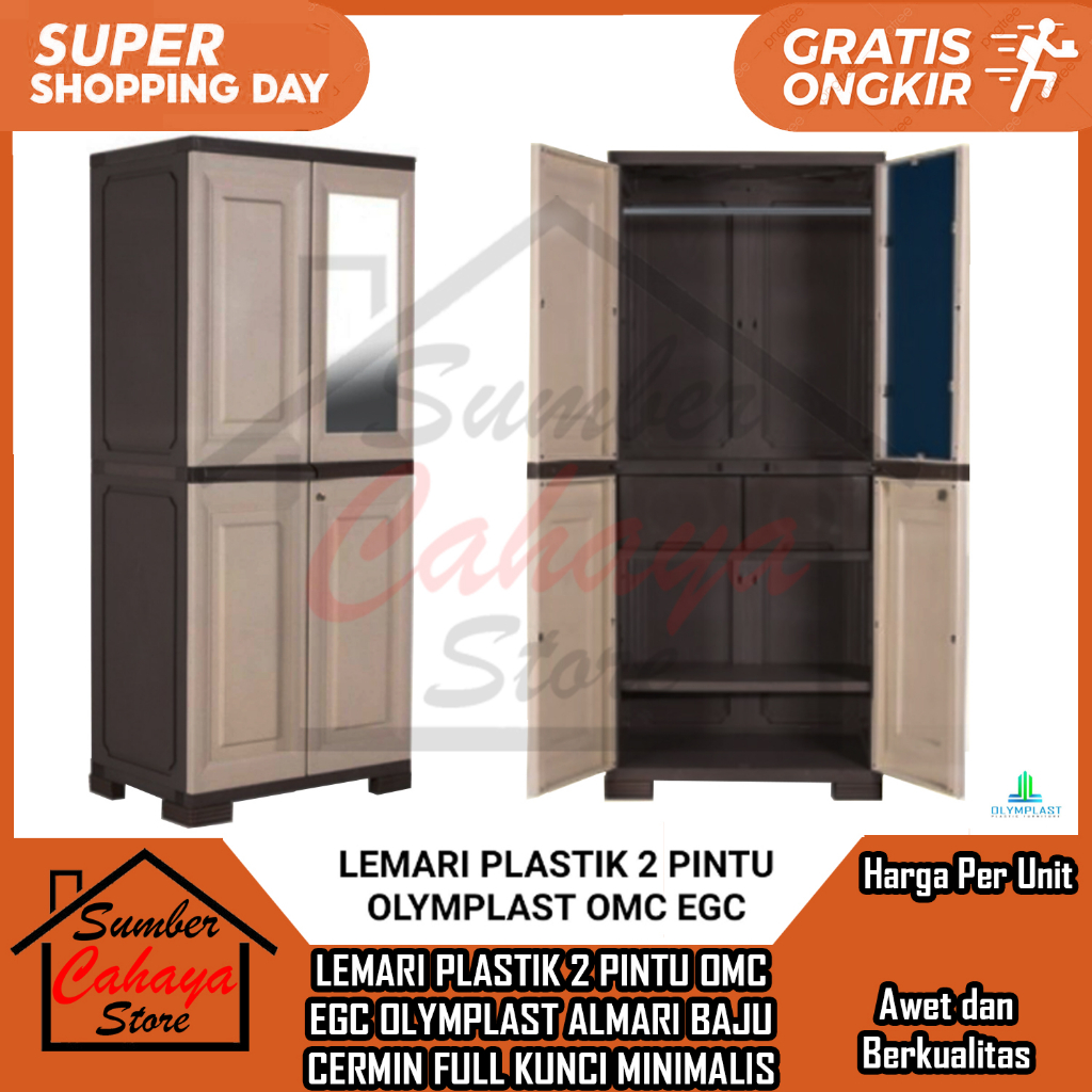 [Kargo] LEMARI PLASTIK 2 PINTU OMC EGC OLYMPLAST ALMARI BAJU CERMIN FULL KUNCI MINIMALIS RACK SUSUN 