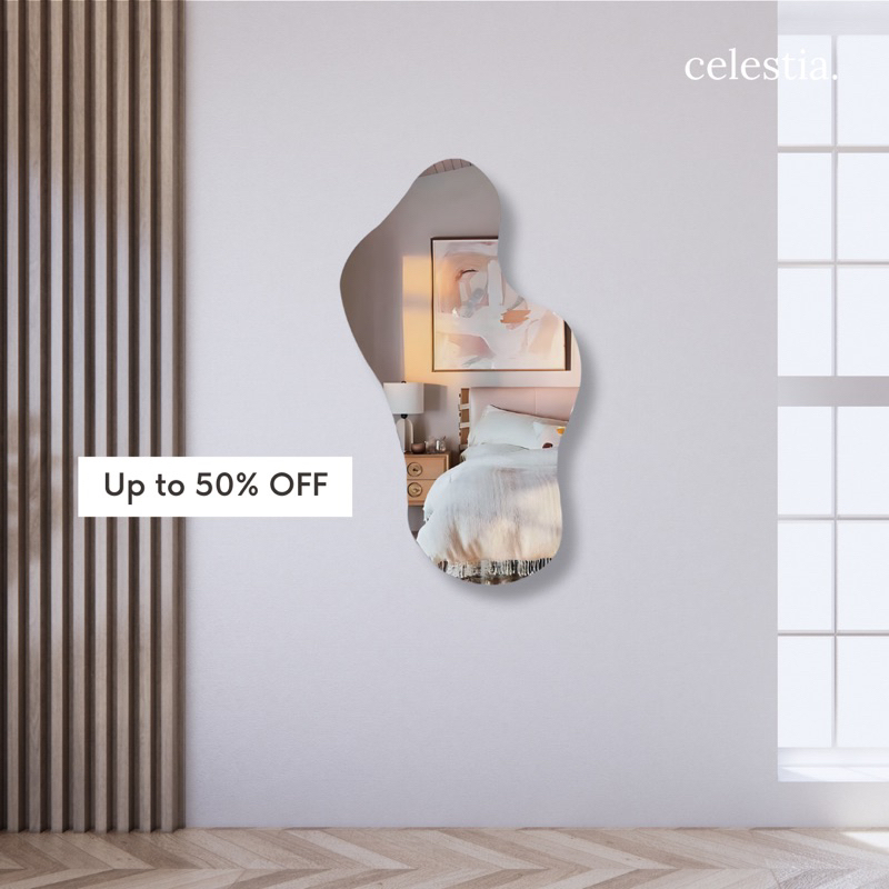 Cermin Aesthetic Kaca Dinding Gantung Tempel Estetik Mirror Wall Perlengkapan Kamar Meja Rias Free P