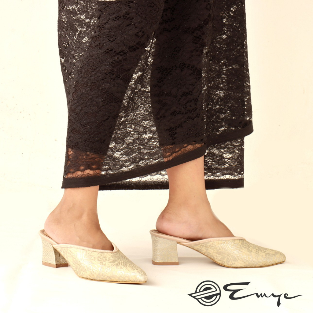 Sandal Pesta Mules Wanita Tenun Songket Import 5cm 36-41 - Emye