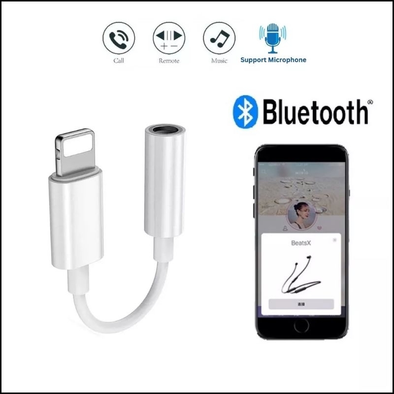 Kabel Converter Lightning to Jack Audio 3.5mm Connect Bluetooth