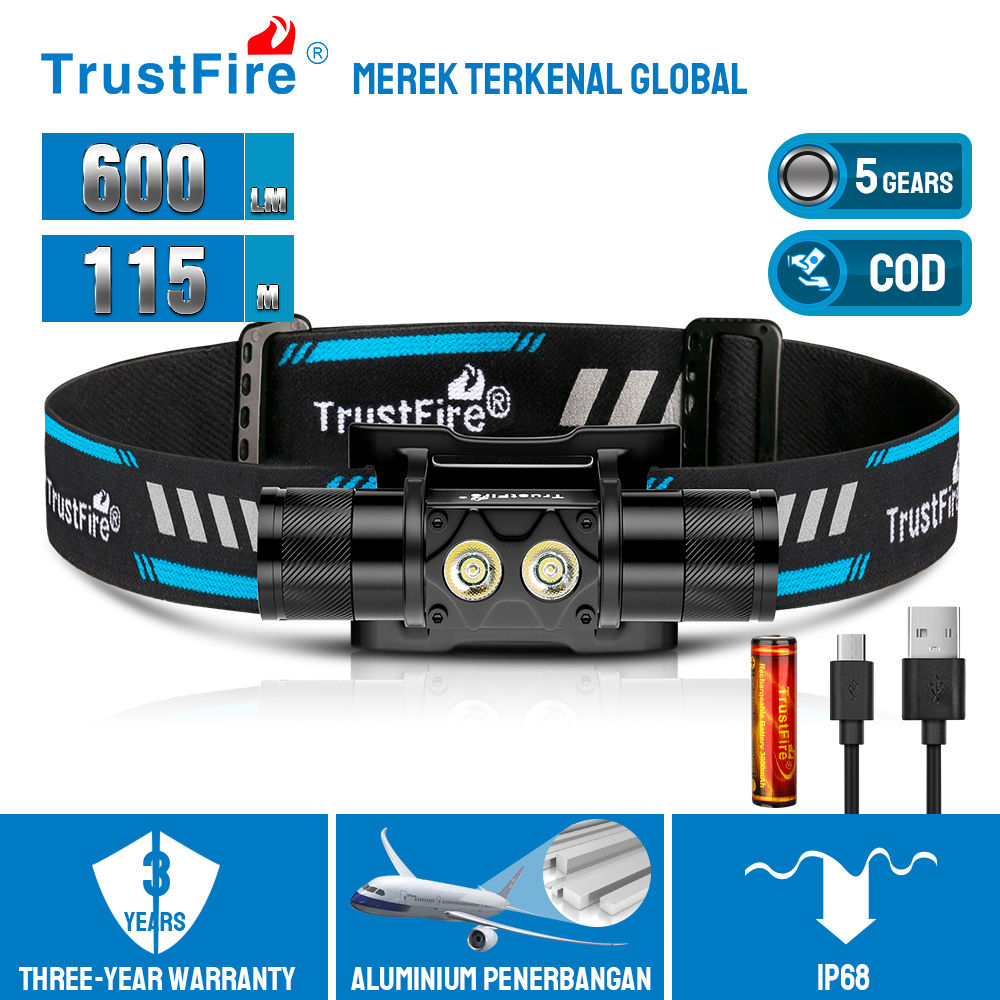 TrustFire H5R Senter Kepala LED Waterproof Headlight Torch High Lumen Fishing Light Besar Flood Ligh