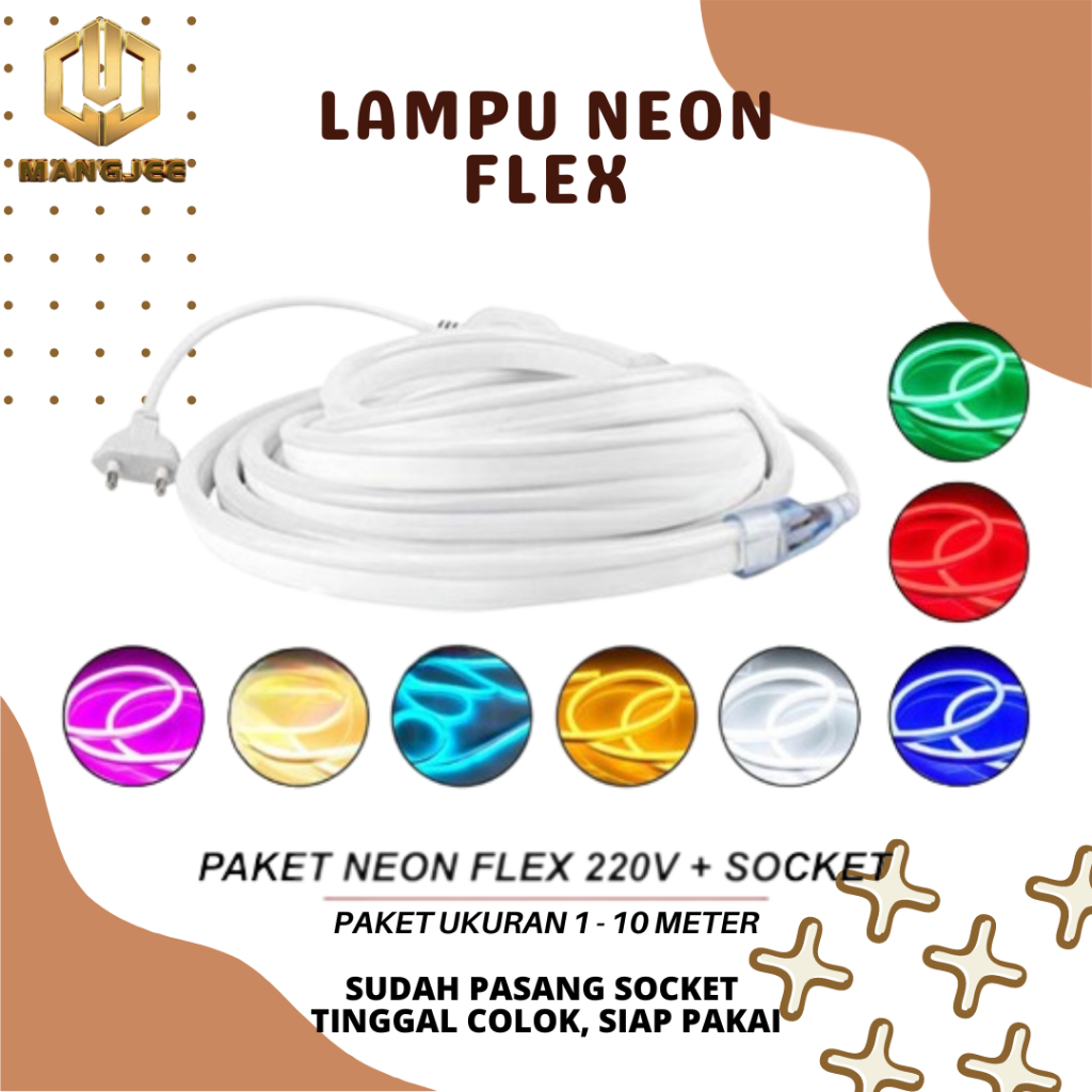 PAKET LAMPU LED NEON FLEX 220V WATERPROOF LENGKAP TINGGAL COLOK SIAP PAKAI / LAMPU KAMAR LAMPU HIAS 