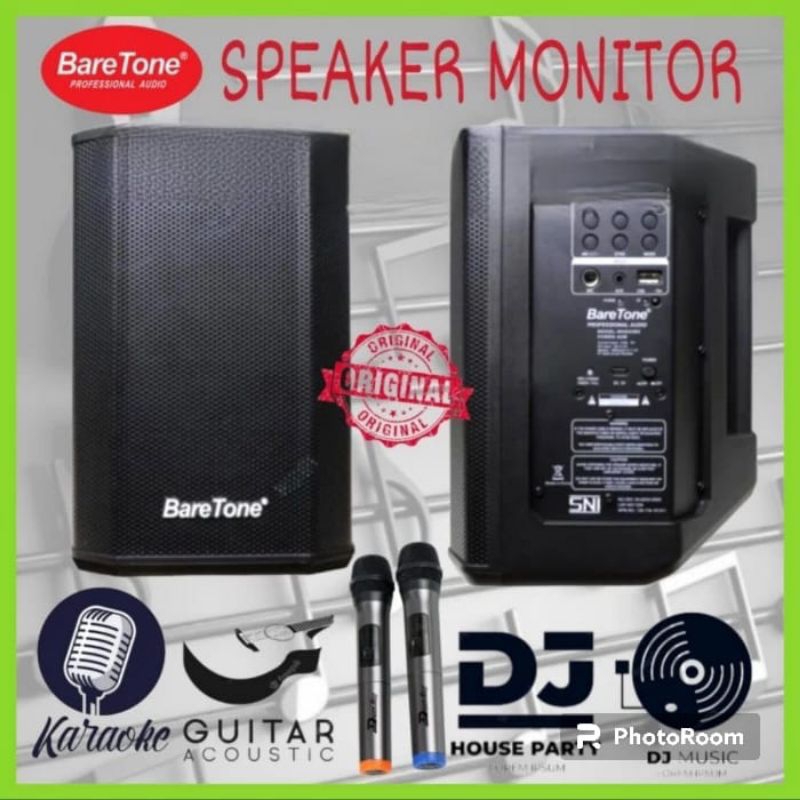 Speaker Monitor BARETONE 5 Inch Plus 2 Mic Wireless , Karaoke Youtube