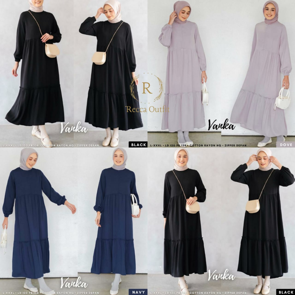 Vanka Dress Gamis Wanita Polos Jumbo Ld 120 Harian Ibu Remaja Cewe Premium Katun Rayon