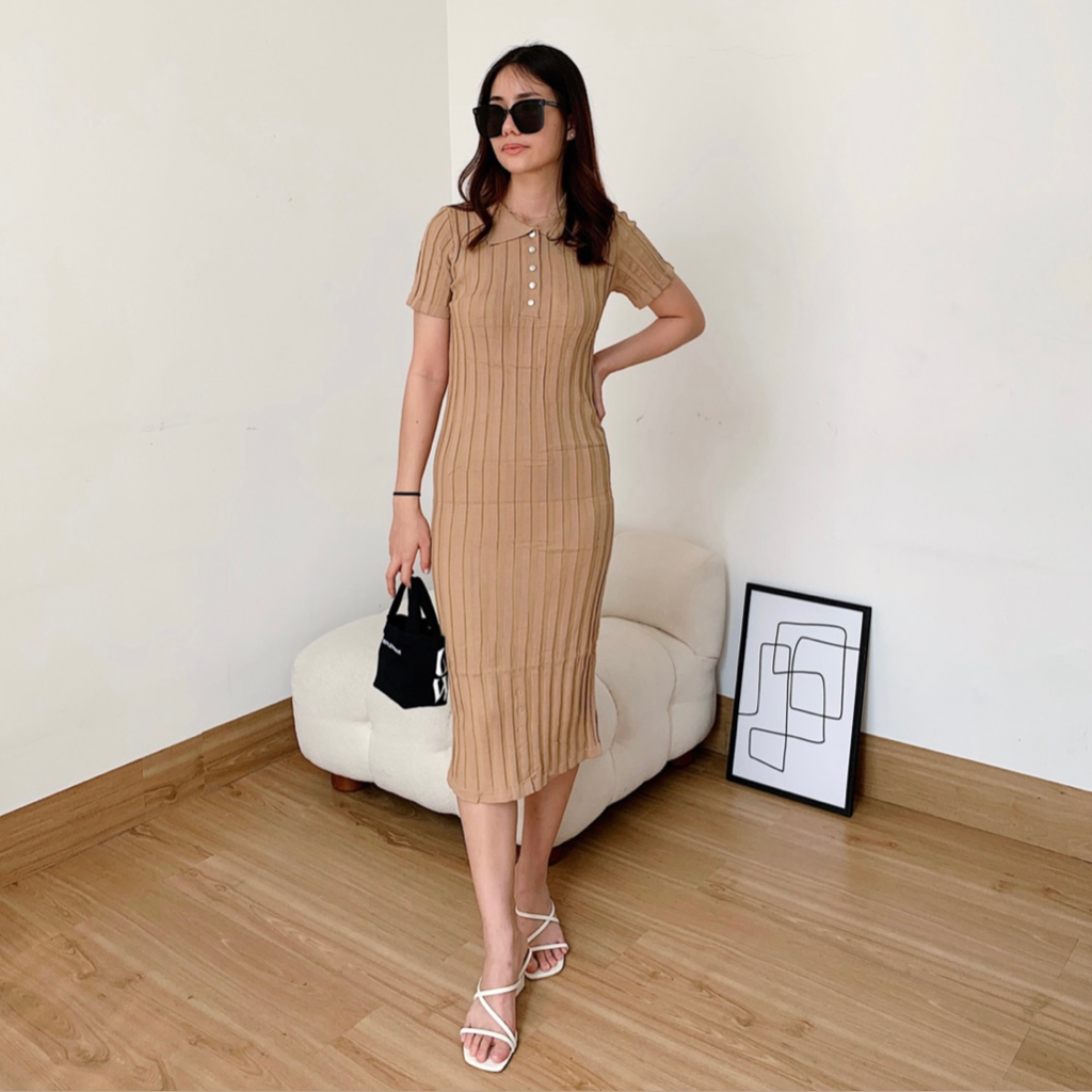 LUXICA - Pixy Rib Knit Bodycon Dress / Dress Wanita / Dress Bodycon